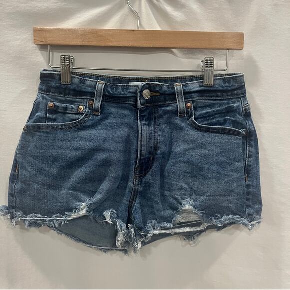 Denizen Denim Shorts Womens Size 6 High Rise Raw Hem Medium Wash Distressed Edgy - Picture 1 of 7
